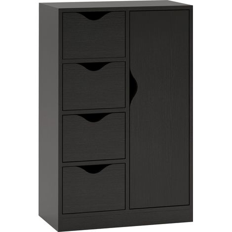 Meuble Norvella rangement élégant noir grain de bois avec placard et tiroirs coulissants pour salon chambre entrée (1/5)