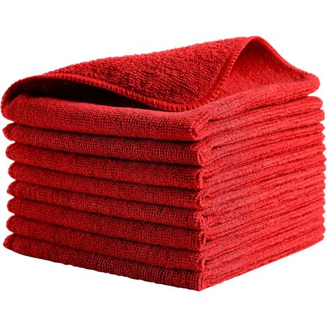 Chiffons de nettoyage absorbants en microfibre, 25 cm x 25 cm, rouges (lot de 8) (1/4)