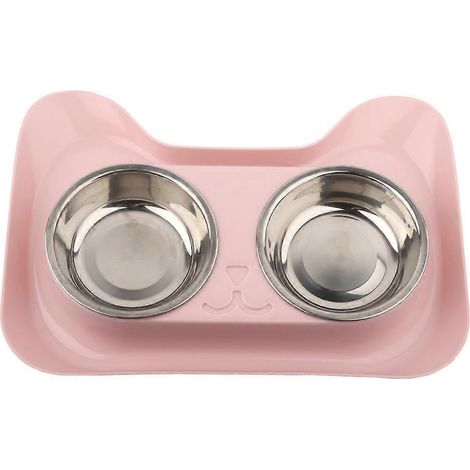 Gamelles doubles pour chiens et chats, en acier inoxydable, distributeur d'eau et de nourriture pour chats et petits chiens - Rose (1/5)