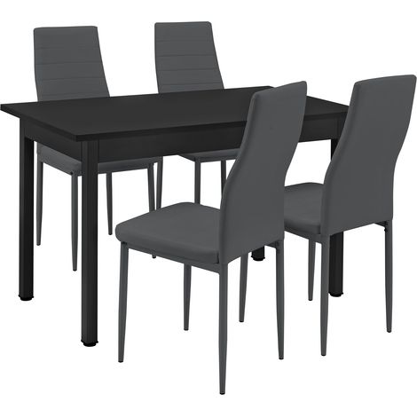 Mesa de comedor cocina 120 cm negra con 4 sillas tapizadas gris 030003977