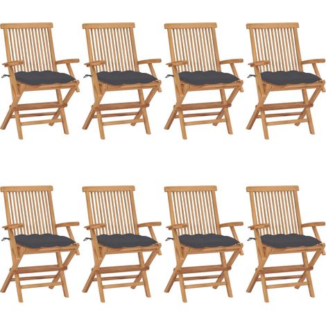 Chaises de jardin avec coussins anthracite lot de 8 Teck massif (1/5)
