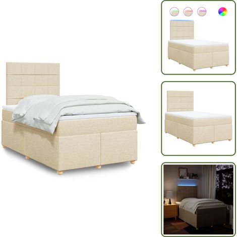 The Living Store Sommier à lattes de lit avec matelas crème 120x190 cm tissu - Matelas à ressorts ensachés (1/5)