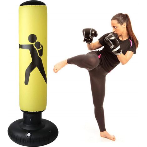 Sac de Boxe Gonflable - PVC 160cm Adultes Enfants Sac de Boxe à Colonne Gonflable Sac de Boxe Gonflable pour Enfants(Jaune) (1/5)