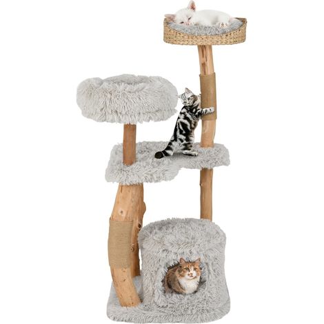 COSTWAY Albero per Gatti in Legno Alto 124 cm, Albero Tiragraffi per Gatti in Legno Massello con Pali di Corda di Juta, Torre Moderno per Animali Domestici Interni a 5 Livelli (Grigio) (1/5)