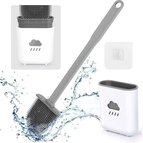 Brosse WC Suspendu En Silicone Avec Support Séchage Rapide Nettoyage Profond Salle de Bain Gris (1/4)