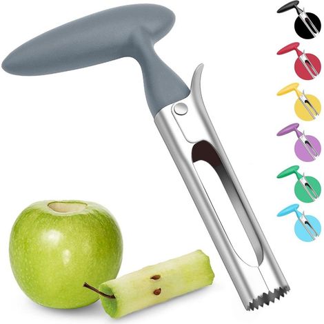 Descorazonador de manzanas con mango de ABS, hoja dentada de acero inoxidable, mango de plástico, color gris. (1/5)