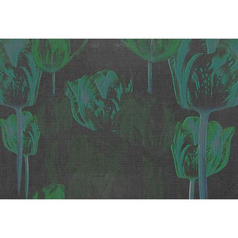Papier peint panoramique vert idéal chambre motif tulipe Tapisserie panoramique verte fleurie pour salon Papier peint panoramique floral moderne (1/3)
