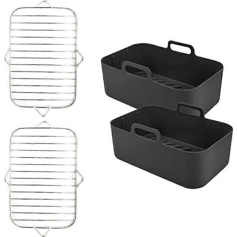 Ensemble d'accessoires pour friteuse à air chaud : 4 pièces (grille en acier inoxydable et plaque de cuisson en silicone).