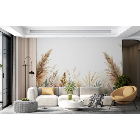 Papier peint fleuri - frise de fleurs séchées et pampas - 500 x 270 cm (1/2)