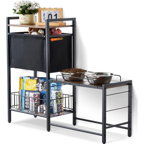 Support de Gamelle Surélevée Réglable 92x27x75 cm Étagère de Rangement Chiens Organisateur de Stockage Jouets et Nourritures pour Animaux de Compagnie, Chiens de Grande, Moyenne, Petite Taille (1/5)