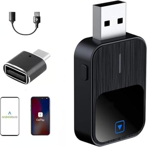 Adattatore CarPlay wireless 2 in 1 - Compatibile con iPhone e Android Auto, wireless, USB/Type-C, mini-stabile senza ritardi, plug and play, iOS 10+ e veicoli compatibili con CarPlay