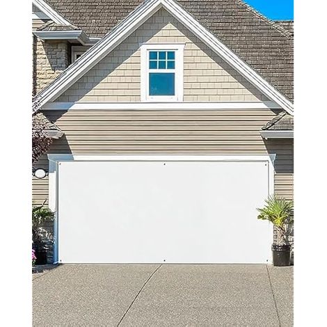Bannière blanche pour porte de garage à suspendre, toile de fond moderne et simple pour porte de garage pour fête, décoration murale intérieure et extérieure 2,1 x 4,8 m (1/5)