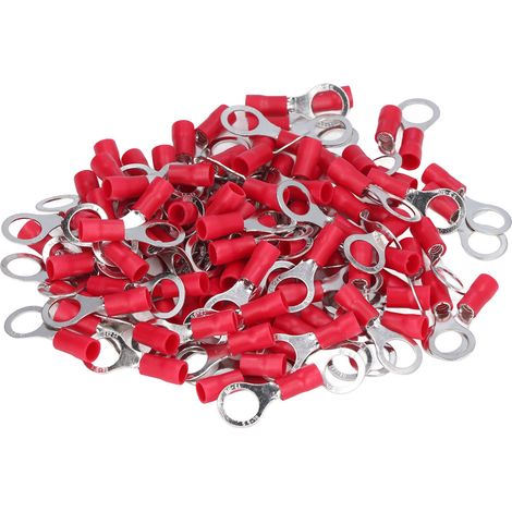 Lot de 100 bornes anneau RV5.5-10 cuivre PVC rouge isolées 4-6mm² AWG12-10 48A pour machines élec dom transports (1/5)