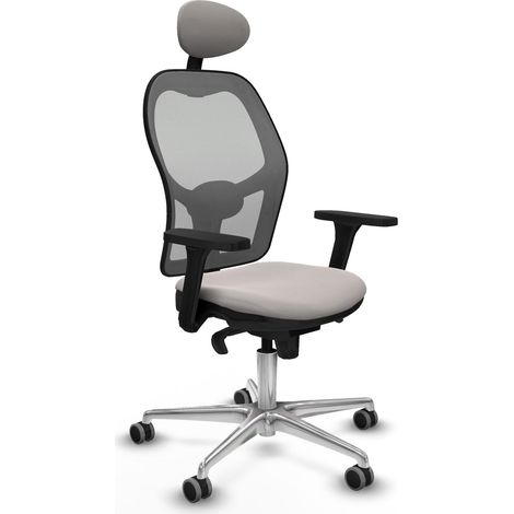 Jorquera sincro malla gris similpiel blanco brazos 3D base aluminio cabecero fijo ruedas 65mm engomada (1/5)