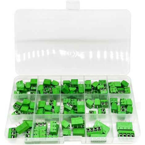 100 Pièces PCB Vis Connecteur, 5mm Pas 2 Broches / 3 Broches / 4 Broches PCB Bornier à Vis, pour Arduino (85 x 2 Broches, 10 x 3 Broches, 5 x 4 Broches, Vert) (1/5)