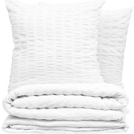 Housse de couette 260x240 Seersuck + 2 taies polycoton