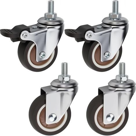 4 roulettes roulettes Pivotantes Tige Fileté M8x15mm Petites Roulettes Pivotantes à 360° avec Frein, Antidérapantes Roulettes Silencieuses pour Meubles, Capacité Totale 120kg (1/5)