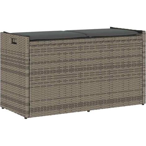 Banc de rangement extérieur avec coussin gris, 100 cm, en résine tissée. (1/5)
