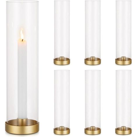 Kerzenständer Gold Metall Stabkerzenhalter Glaszylinder 6PC Gold (1/5)