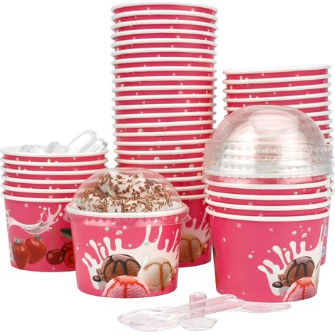 Coupe Glacée Tasses,50 Pcs Bols de Crème Glacée avec 50 Paires de Couvercles et de Cuillères,Bols à Crème Glacée,Tasses à Dessert pour la Crème Glacée,Le Yogourt Glacé, la Soupe et le Gâteau (Rose) (1/5)