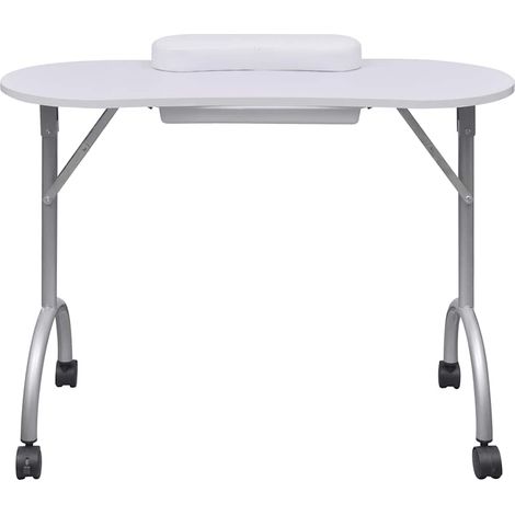vidaXL Mesa de manicura plegable con ruedas blanco (1/2)
