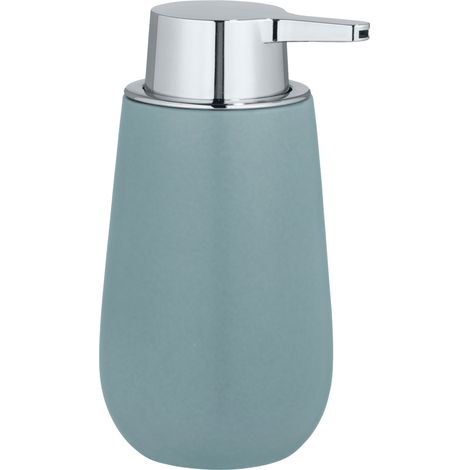 WENKO Distributeur Savon Liquide Badi, Capacité 320 ml, céramique, 9,5x16x8 cm, bleu gris mat