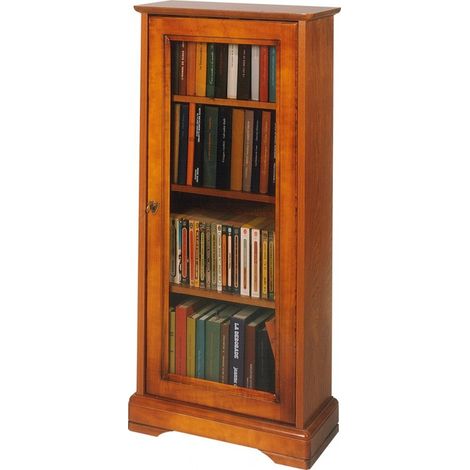 Beaux Meubles Pas Chers – Vitrine 1 porte vitrée merisier 49.4x21.5x105.8 cm – 5 tablettes réglables – Verre sécurit – Quincaillerie métal doré (1/3)
