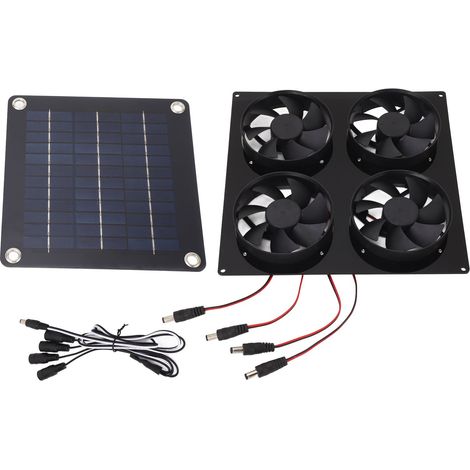 Ventilateur solaire 4 ports IPX7 étanche 5-12V pour abri extérieur, kit refroidissement panneau solaire pour animaux. (1/5)