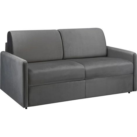 Divano letto 3 posti express in velluto grigio antracite con seduta memory foam - Letto 140 cm -Materasso 14 cm - CALIFE (1/4)