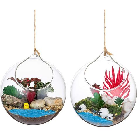 Terrarium en Verre Suspendu 2 Pièces Grande Ouverture Vase Plante Boules 12cm Fleur Vase Pot Boules De Verre la Conception de Bricolage de Jardin de Mariage à la Maison (1/5)