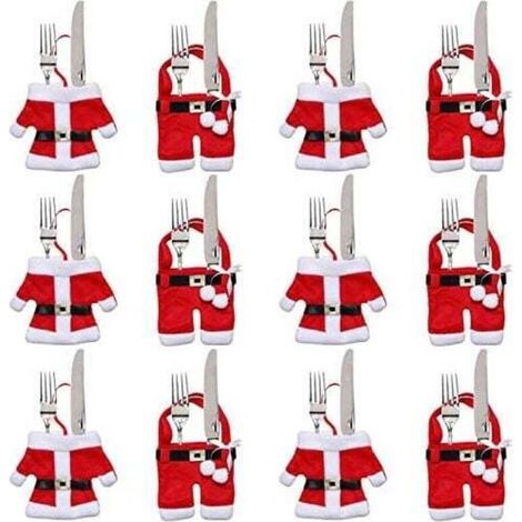 12-teiliges Set Weihnachtsbesteckhalter, Weihnachtstischdekoration, Weihnachtsgeschenke (Weihnachtsmannkostüme)