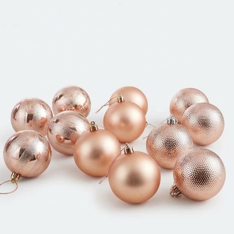 Set 12 Palline di Natale Rosa Antico Decorazioni Albero Assortite. Sfere eleganti con finiture opache e martellate per addobbi natalizi casa e vetrine Decorazioni per albero di Natale eleganti resiste (1/5)