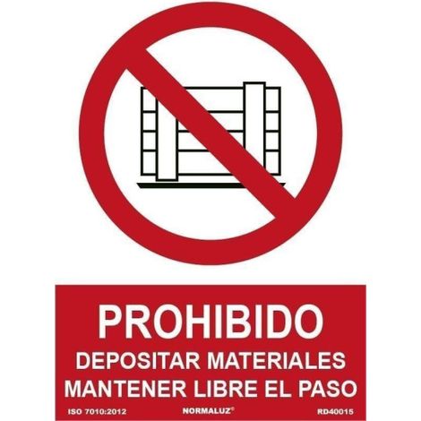 Señal de Prohibido depositar materiales, mantener libre el paso SEKURECO                         100 x 150 mm                          ADHESIVOS DE VINILO (1/2)
