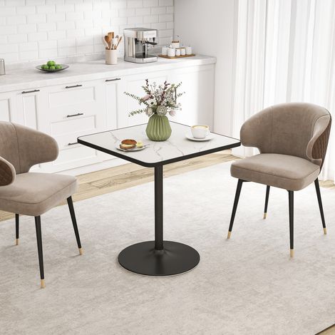 Mesa de comedor para 4 personas, mesa de cocina de estilo moderno con tablero efecto mármol y base redonda, 70 x 70 cm, blanca.