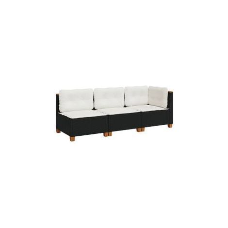 Canapé de jardin avec coussins 3 places noir résine tressée (1/5)