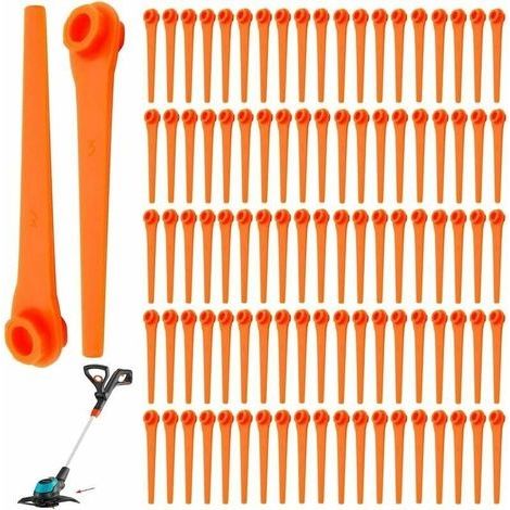 Lot de 100 Lames de Rechange en Plastique pour Coupe-Bordures Gardena 9823 9825 9820 9821 Lames débroussailleuse 70mm Orange (1/5)