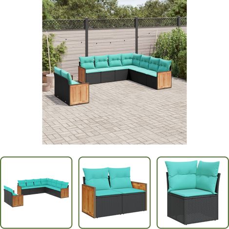 vidaXL Canapé en résine - Salon de jardin 9 pcs avec coussins noir résine tressée (1/5)
