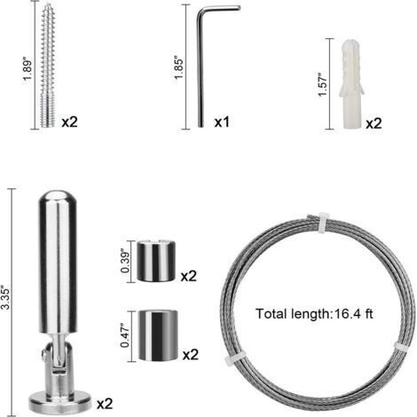 NALOOKAMIC  Acier Inoxydable Rideau Tension Fil Pincer Clips Net Rideau Tieback Rod Set Photo Suspendus 5 Mètres
