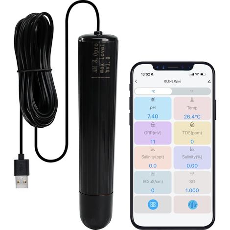 Testeur de qualité de l'eau WiFi 7 en 1 Smart Water Quality Monitor Sonde PH/ORP/TDS/EC/Salinité/SG/Temp pour Aquarium, Hydroponie, Aquaculture, Surveillance des données via App (1/5)