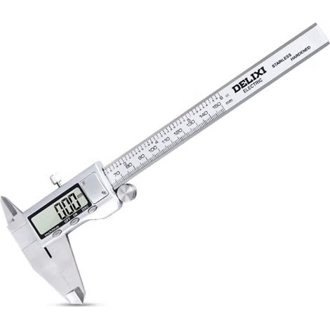 DELIXI 150mm Digital Schieblehre – Elektronischer Messschieber mit LCD-Display 0.01mm Präzision Edelstahl IP54 Spritzwasserschutz Innen/Außen/Tiefenmessung Mit Datenausgang (1/5)
