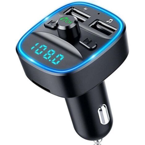 FENOPLASTICATransmetteur FM Bluetooth, Bluetooth 5.0 Voiture Adaptateur Radio Lecteur MP3 Kit Main Libre sans Fil, Chargeur Allume Cigare avec Dual USB Ports 5V/2.4A & 1A, Support Carte SD/Clé USB (1/5)