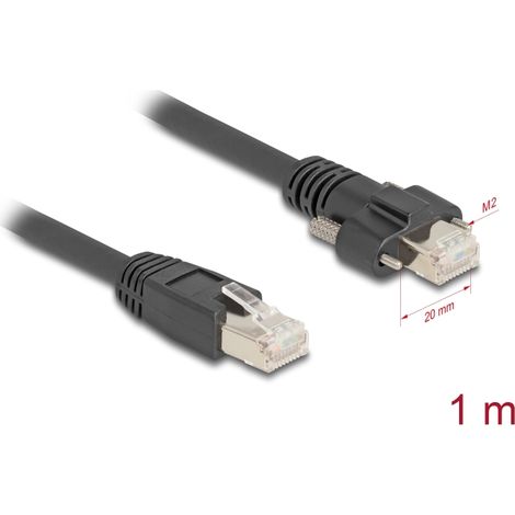 Delock Cable RJ45 macho a RJ45 macho con tornillos 20 mm para GigE Camera Cat.6A S/FTP 1 m negro
