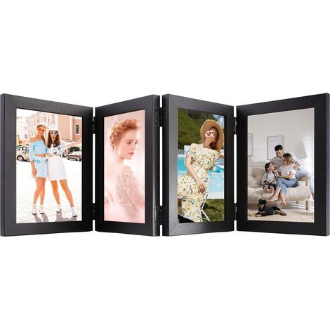 Cadre Photo Pliable pour 4 Photos,Cadre Photo 10x15cm en Bois (1/5)