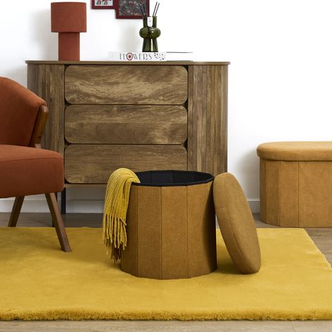 Coffre Pouf Pliable - HOME DECO FACTORY - Jules - Côtelé - Jaune (1/4)
