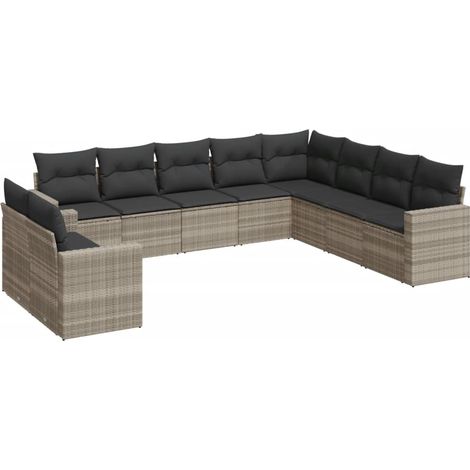 Maison Exclusive - Set Divano Giardino 10 pz con Cuscini Grigio Chiaro Polyrattan (1/3)