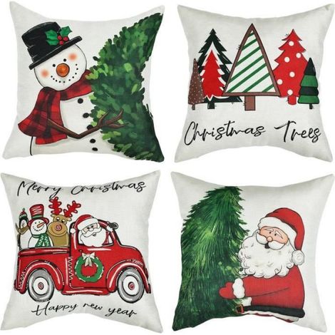 Housse de coussin - - Noël - 45x45 cm - Coton et Lin - Motifs festifs variés (1/5)