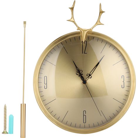 Horloge murale à pendule KR-83002E, petit modèle en laiton massif avec bois de cerf, idéale pour bureau et chambre (1/5)