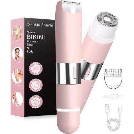 Tondeuse de bikini 2 en 1 pour femme, rasoirs USB-C pour femme, rasoir à double tête pour femme avec lumière intelligente pour intime, rasoir pour femme, poils pubiens pour lèvres, aisselles, corps (1/5)