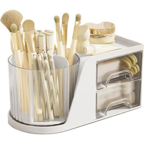 Organizzatore per trucchi, contenitore da scrivania girevole, portapenne multifunzionale, scomparti multipli, scatola portaoggetti a doppio cassetto per (1/5)