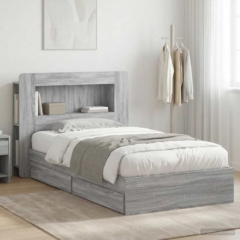 vidaXL Estructura de cama con almacenamiento Sonoma gris 90 x 190 cm (1/5)